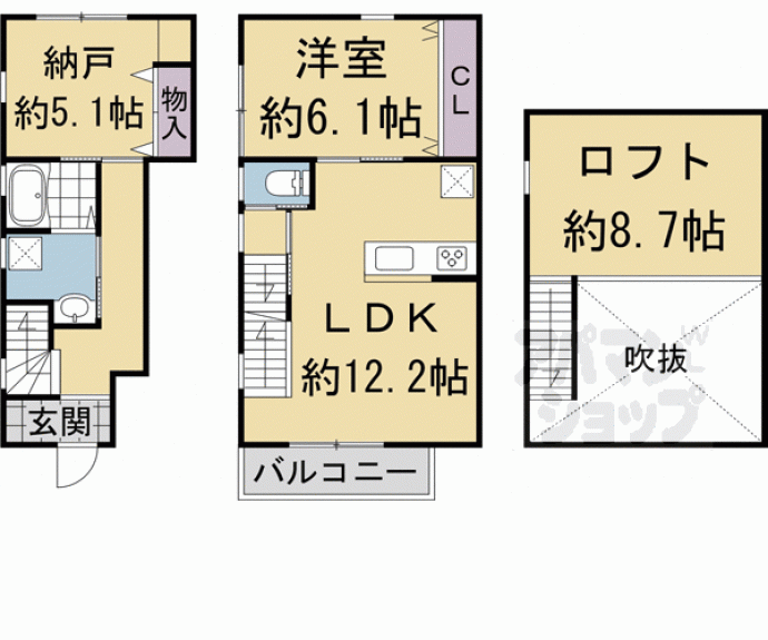 【ＷＯＯＶＯ　ＴＥＲＲＡＣＥ　ＦＵＫＡＫＵＳＡ】間取