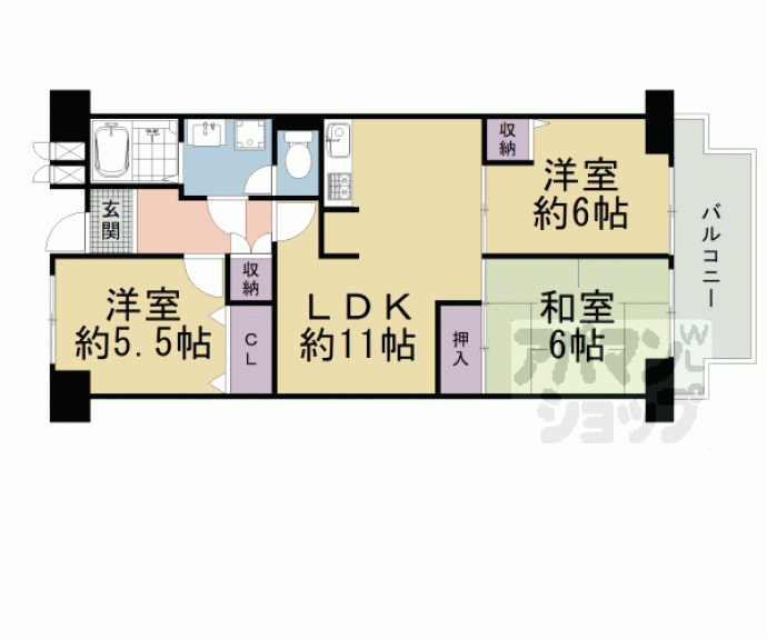 【ユニ宇治マンション　１号館】間取