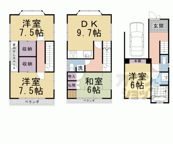 【西野大手先町貸家】間取