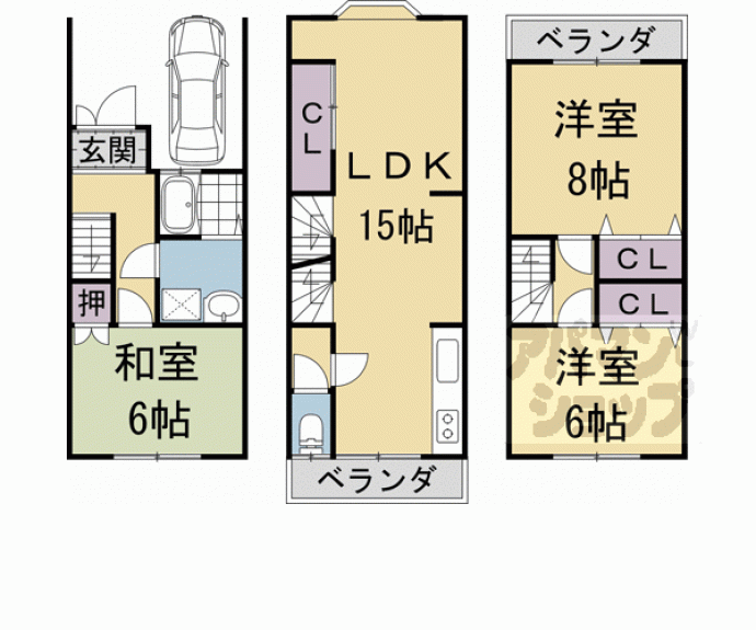 【原谷乾町３０－９５貸家】間取