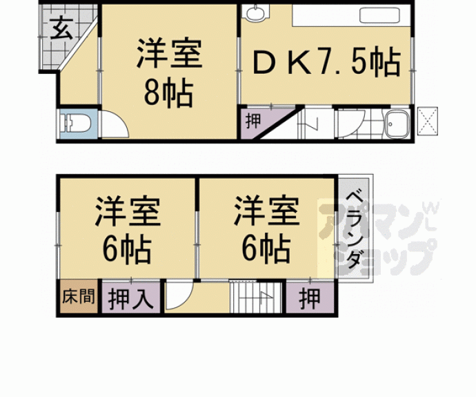 【西京極堤下町１８－５５貸家】間取