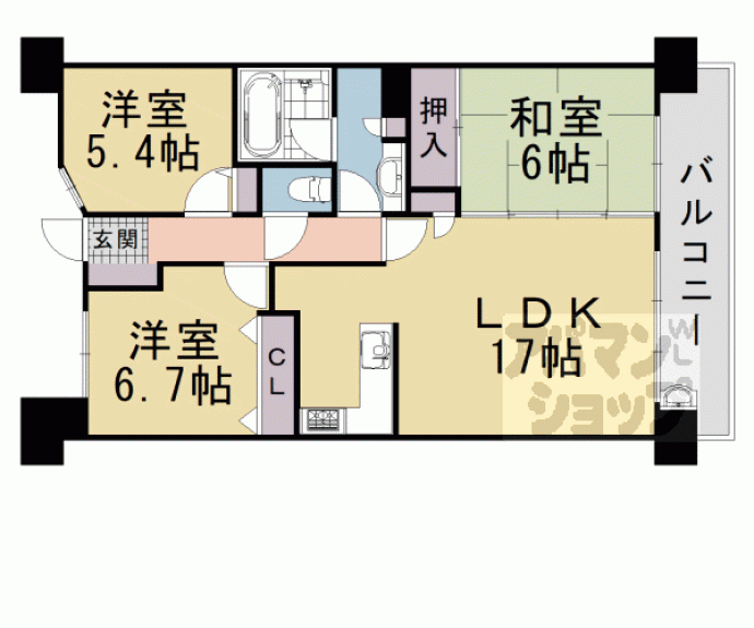 【ロータリーマンション大津京パークワイツ】間取