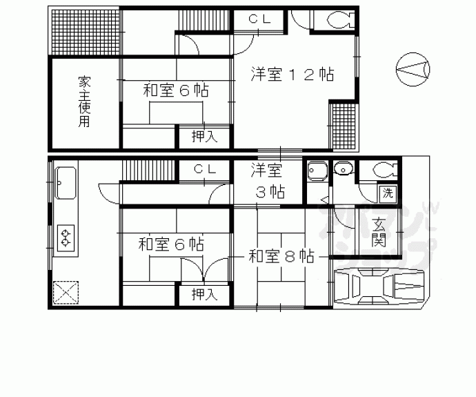 【衣笠開キ町貸家６－１３】間取