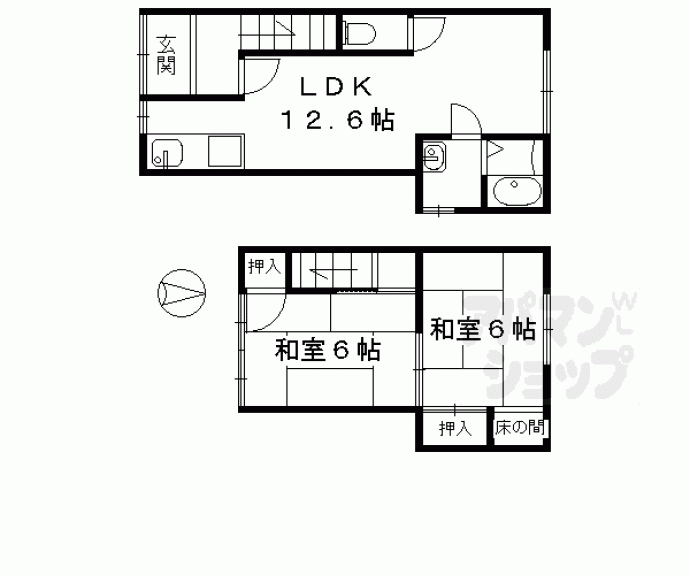 【紫竹下竹殿町６貸家】間取