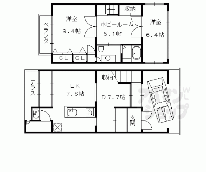 【紫野東御所田町４－７貸家】間取