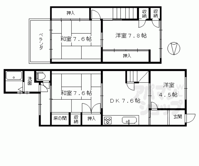 【紫野十二坊町３９－２貸家】間取