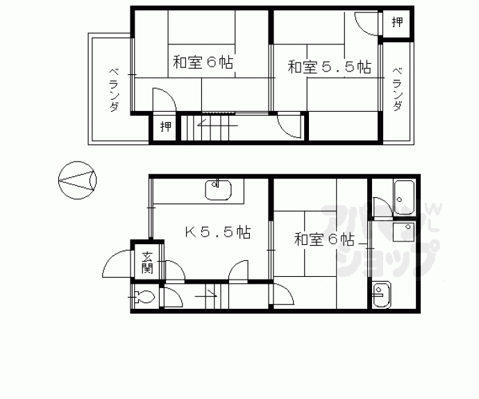 【北山貸家５５－１１】間取