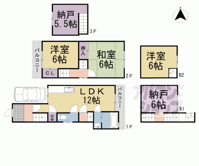 【大北山原谷乾町２３－２５貸家】間取