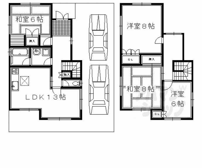 【大枝北沓掛町二丁目貸家８－６】間取