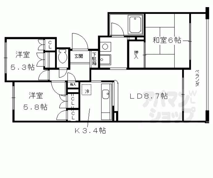 【パインフィールド洛西】間取