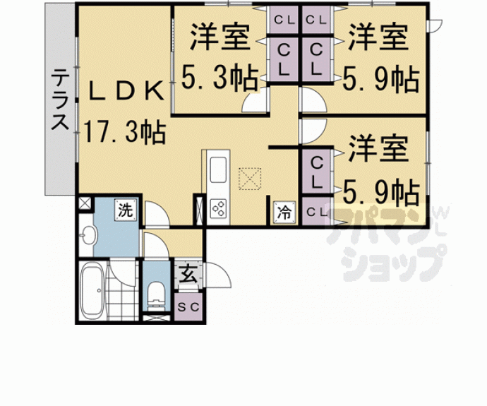 【くおん嵯峨　西棟】間取