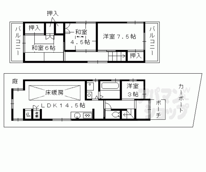 【西ノ京南円町貸家】間取